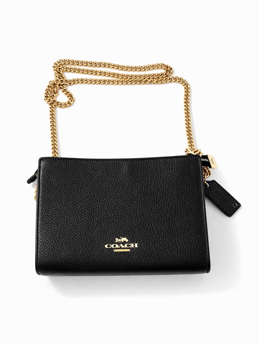 Coach Shoulder Bag CR238 Black Pebble Leather Gold Chain Strap (Authenticated)